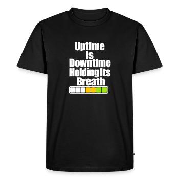 Blague drôle sur le temps de disponibilité de l’administrateur système, humour serveur IT - T-shirt Premium bio Homme - noir - Devant - Nico (187cm)