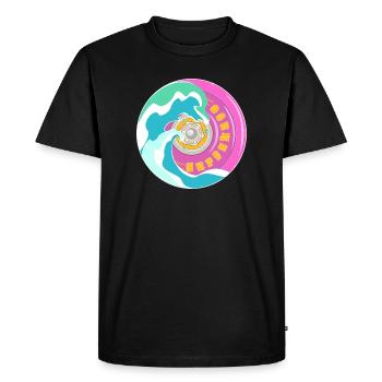 Motif surfskate en rose jaune avec des vagues - T-shirt Premium bio Homme - noir - Devant - Nico (187cm)