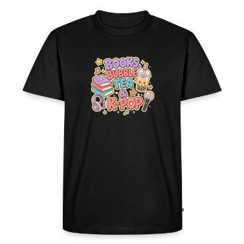 Livres, bubble tea et K-Pop - T-shirt Premium bio Homme - noir - Devant - Nico (187cm)