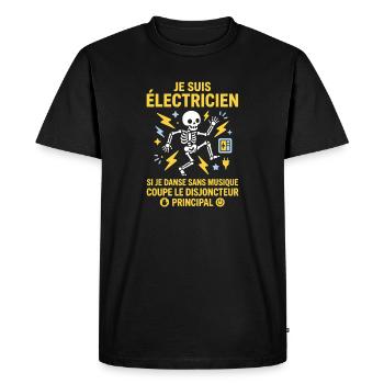 Squelette Électricien Danse Sans Musique - T-shirt Premium bio Homme - noir - Devant - Nico (187cm)