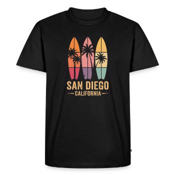 Surfer Palm Trees Retro San Diego - T-shirt Premium bio Homme - noir - Devant - Nico (187cm)