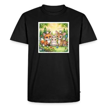 Amis mignons des bois – Fantasme Renard, Lapin et Cerf - T-shirt Premium bio Homme - noir - Devant - Nico (187cm)