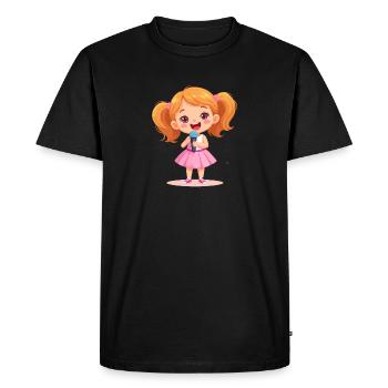 Petite fille chantant avec un micro – Conception musicale - T-shirt Premium bio Homme - noir - Devant - Nico (187cm)