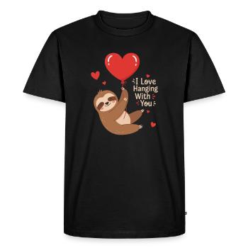 Motif de Singe câlin en Ballon Cœur - T-shirt Premium bio Homme - noir - Devant - Nico (187cm)