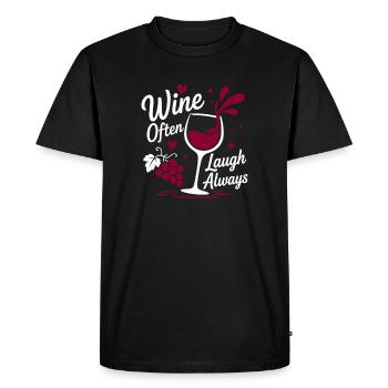 Wine Often Laugh Always - Men's Premium Organic T-Shirt - black - Front - Nico (187cm)