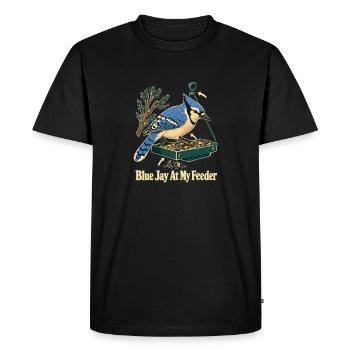 Blue Jay At My Feeder, Backyard Birds Bird Watcher - Men's Premium Organic T-Shirt - black - Front - Nico (187cm)