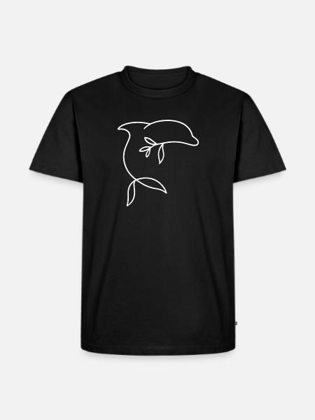 Minimalistischer Delfin mit Blätterflosse - Männer Premium Bio T-Shirt - Schwarz