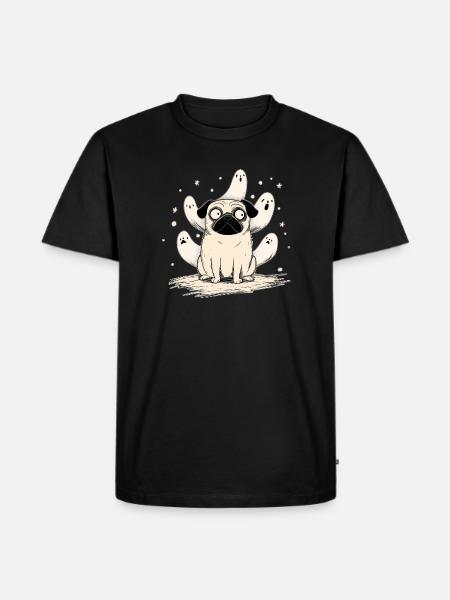 Mops und Geister Halloween - Männer Premium Bio T-Shirt - Schwarz