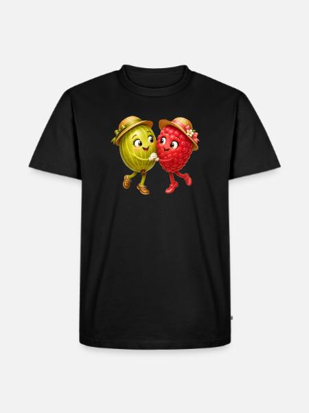 Himbeere und Stachelbeere - Männer Premium Bio T-Shirt - Schwarz