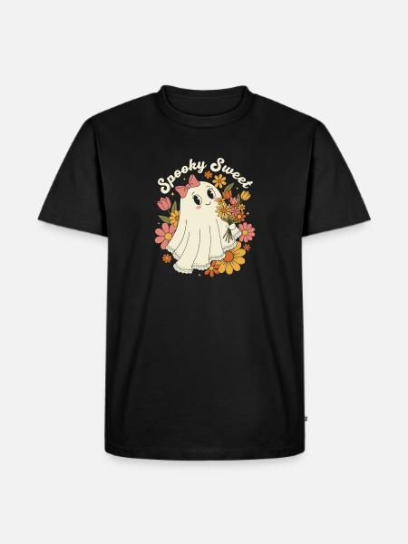 Gruseliger, süßer Retro-Blumengeist - Männer Premium Bio T-Shirt - Schwarz