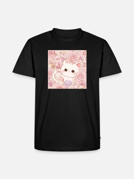 Pastellrosa süße Katze - Männer Premium Bio T-Shirt - Schwarz