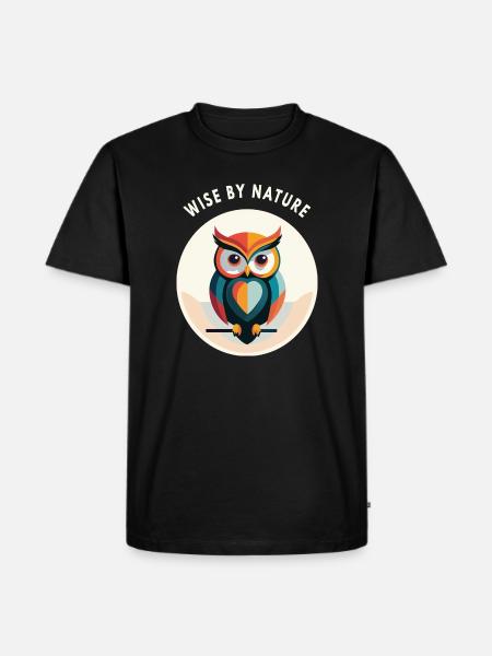 Wise by Nature – Eule mit Schriftzug - Männer Premium Bio T-Shirt - Schwarz