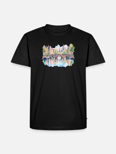 Wasserfarben-Kanallandschaft - Männer Premium Bio T-Shirt - Schwarz