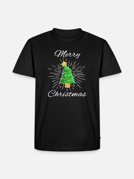 Merry Christmas - Tannenbaum mit Stern, Strahlen - Männer Premium Bio T-Shirt - Schwarz