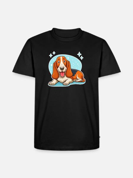 Basset Hound (hellblaue Sterne) - Männer Premium Bio T-Shirt - Schwarz