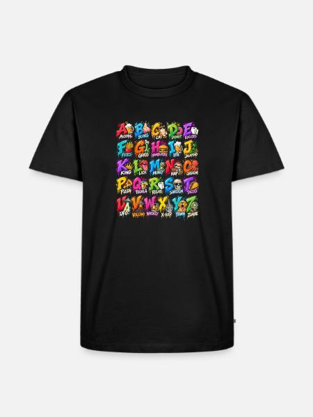 Graffiti Alphabet Farbexplosion - Männer Premium Bio T-Shirt - Schwarz