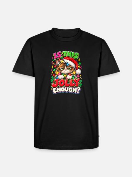 Grimmiger Weihnachtskater mit Lichtern - Männer Premium Bio T-Shirt - Schwarz
