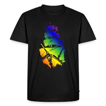 Pirate Ship in LGBT flag - Men's Premium Organic T-Shirt - black - Front - Nico (187cm)