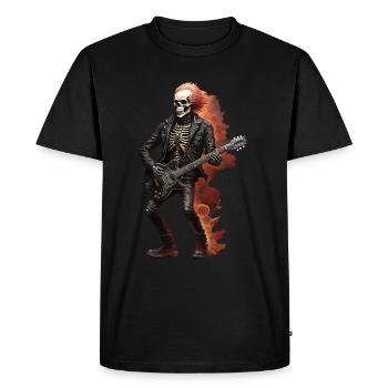 Squelette brûlant avec veste noire et guitare - T-shirt Premium bio Homme - noir - Devant - Nico (187cm)