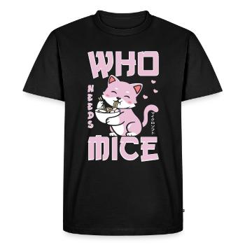 cat eating ramen who needs mice - Men's Premium Organic T-Shirt - black - Front - Nico (187cm)