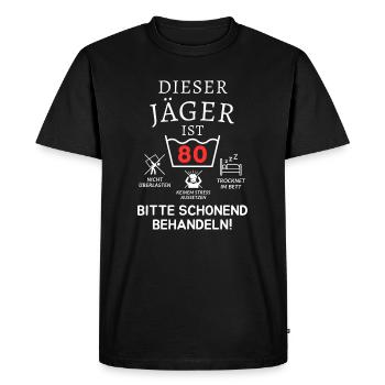 This hunter is 80 years old. - Men's Premium Organic T-Shirt - black - Front - Nico (187cm)