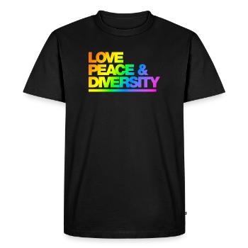 Typo Love Peace Diversity Rainbow - Männer Premium Bio T-Shirt - Schwarz - Vorne - Nico (187cm)