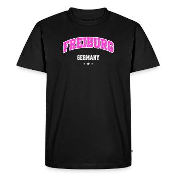 Lettrage du logo rose de Fribourg - T-shirt Premium bio Homme - noir - Devant - Nico (187cm)
