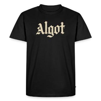 Algot Gothic Logo Print - Men's Premium Organic T-Shirt - black - Front - Nico (187cm)