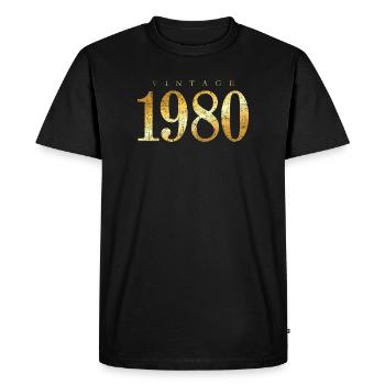 Né en 1980 (vintage jaune doré) anniversaire - T-shirt Premium bio Homme - noir - Devant - Nico (187cm)