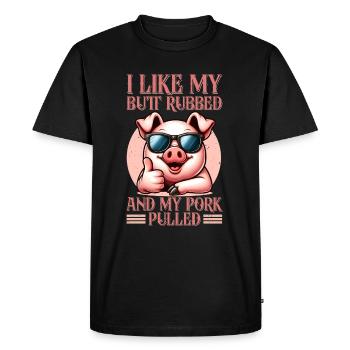 J’aime mon barbecue mais frotté et mon porc effiloché - T-shirt Premium bio Homme - noir - Devant - Nico (187cm)