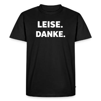 DISCRÈTEMENT. MERCI. – Chemise minimaliste statement - T-shirt Premium bio Homme - noir - Devant - Nico (187cm)