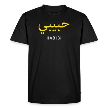 Habibi Gold Arabic Script Tee - Men's Premium Organic T-Shirt - black - Front - Nico (187cm)