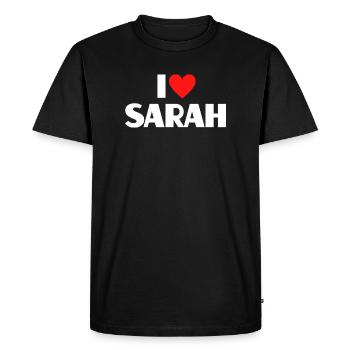 I love Sarah Red Heart Romantic Name Fan - Men's Premium Organic T-Shirt - black - Front - Nico (187cm)