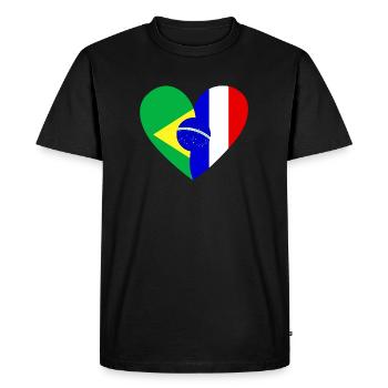 Drapeau Coeur Brésil France Drapeau - T-shirt Premium bio Homme - noir - Devant - Nico (187cm)