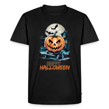Joyeux Halloween avec Spooky House et Jack-o'-lanterns - T-shirt Premium bio Homme - noir - Devant - Nico (187cm)