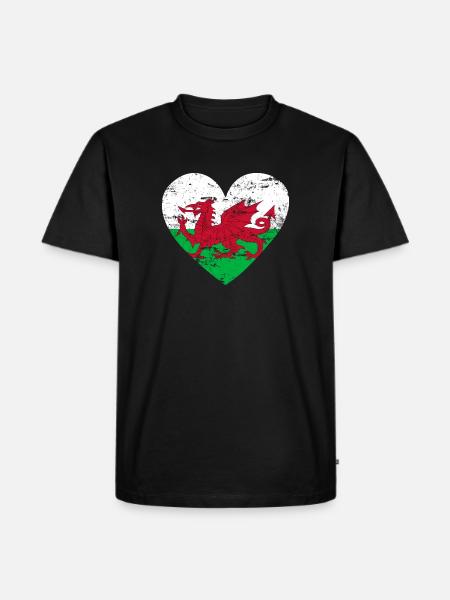 Wales Flag Heart - Men's Premium Organic T-Shirt - black