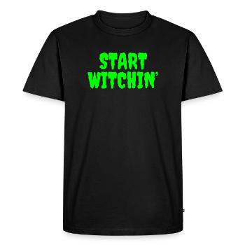Vert vibrant Sorcière Phrase de début - T-shirt Premium bio Homme - noir - Devant - Nico (187cm)