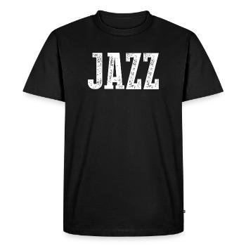 Jazz Distressed Typography Tee - Men's Premium Organic T-Shirt - black - Front - Nico (187cm)