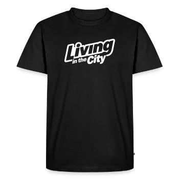 Vivre en ville : typographie urbaine - T-shirt Premium bio Homme - noir - Devant - Nico (187cm)