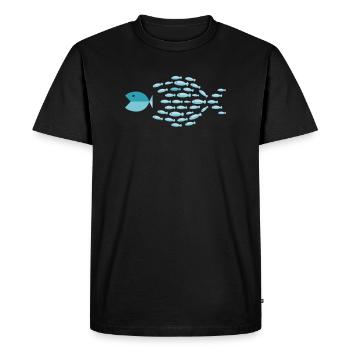 Silhouette d’école bleue - les petits poissons mangent les gros poissons - T-shirt Premium bio Homme - noir - Devant - Nico (187cm)