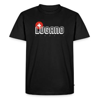 Logo de la croix suisse de Lugano - T-shirt Premium bio Homme - noir - Devant - Nico (187cm)