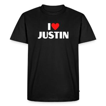 I love Justin Red Heart Romantic Name Fan - Men's Premium Organic T-Shirt - black - Front - Nico (187cm)