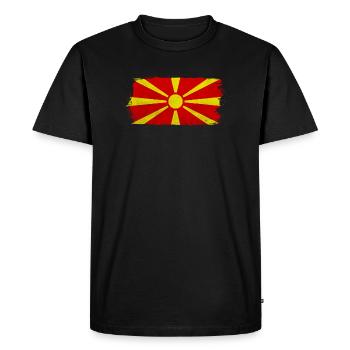 Soleil macédonien sur fond rouge - T-shirt Premium bio Homme - noir - Devant - Nico (187cm)