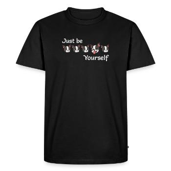 Boston - Soyez simplement - Vous-même - Texte blanc - T-shirt Premium bio Homme - noir - Devant - Nico (187cm)