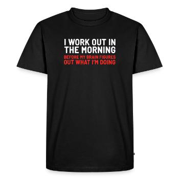 Morning Brain Workout Typographic Tee - Men's Premium Organic T-Shirt - black - Front - Nico (187cm)