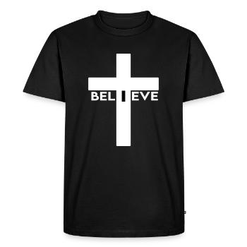 Believe Crucifix - Men's Premium Organic T-Shirt - black - Front - Nico (187cm)