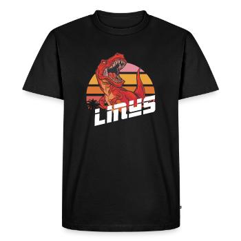 LINUS - Beau prénom de garçon avec T-REX Dino - T-shirt Premium bio Homme - noir - Devant - Nico (187cm)