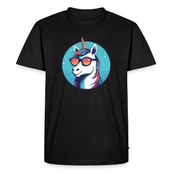 Unicorn with sunglasses, mythical horse - Men's Premium Organic T-Shirt - black - Front - Nico (187cm)