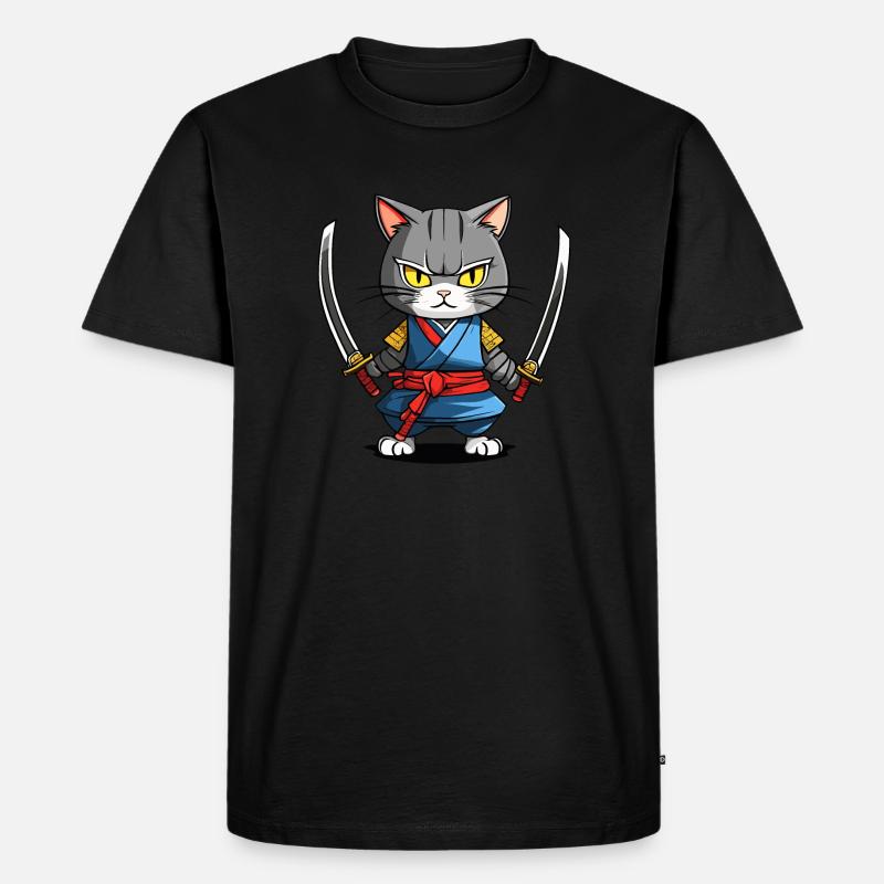 Samurai-Katze #39 - Männer Premium Bio T-Shirt - Schwarz