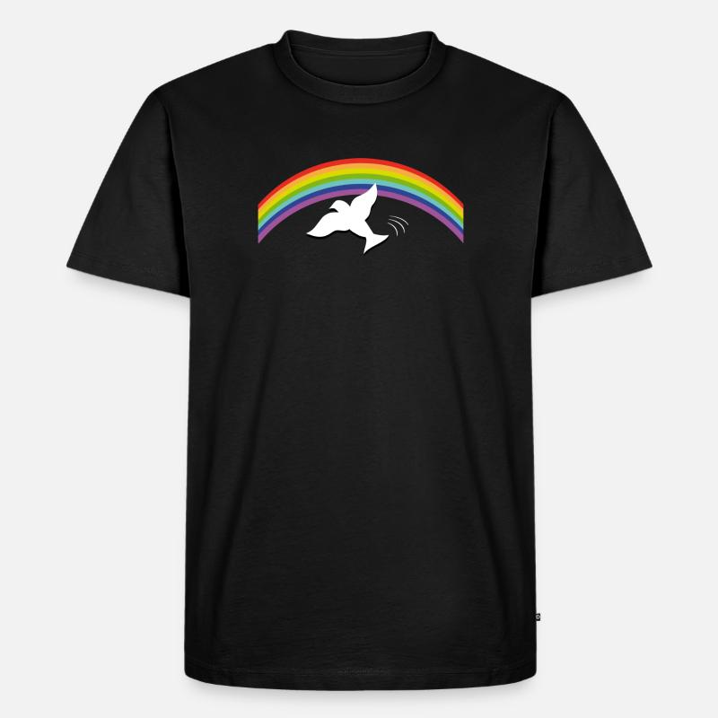 RAINBOW Regenbogen with peace dove - Männer Premium Bio T-Shirt - Schwarz